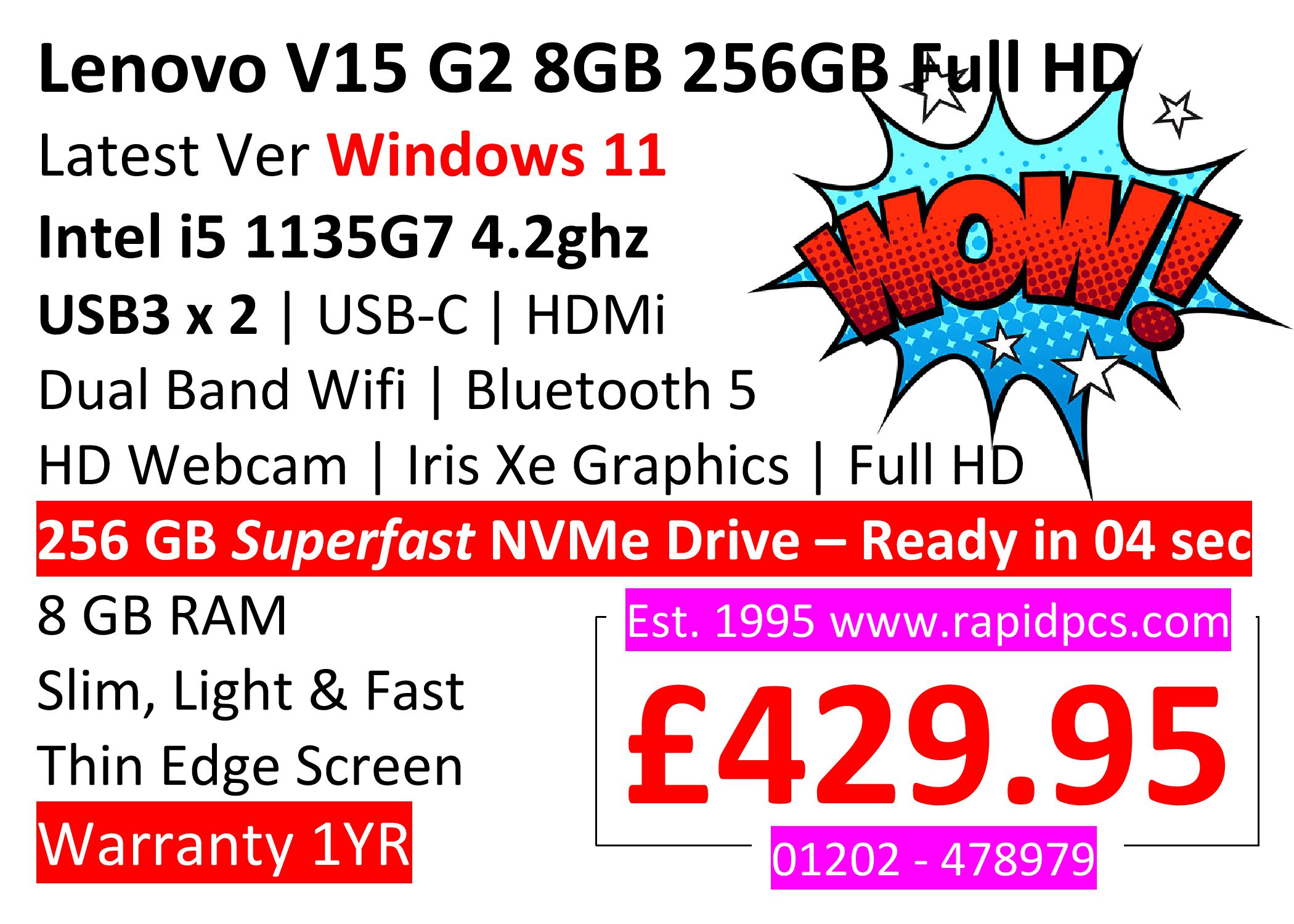 Lenovo V15 G2 i5 1135G7 8GB 256GB Full HD | Rapid PCs