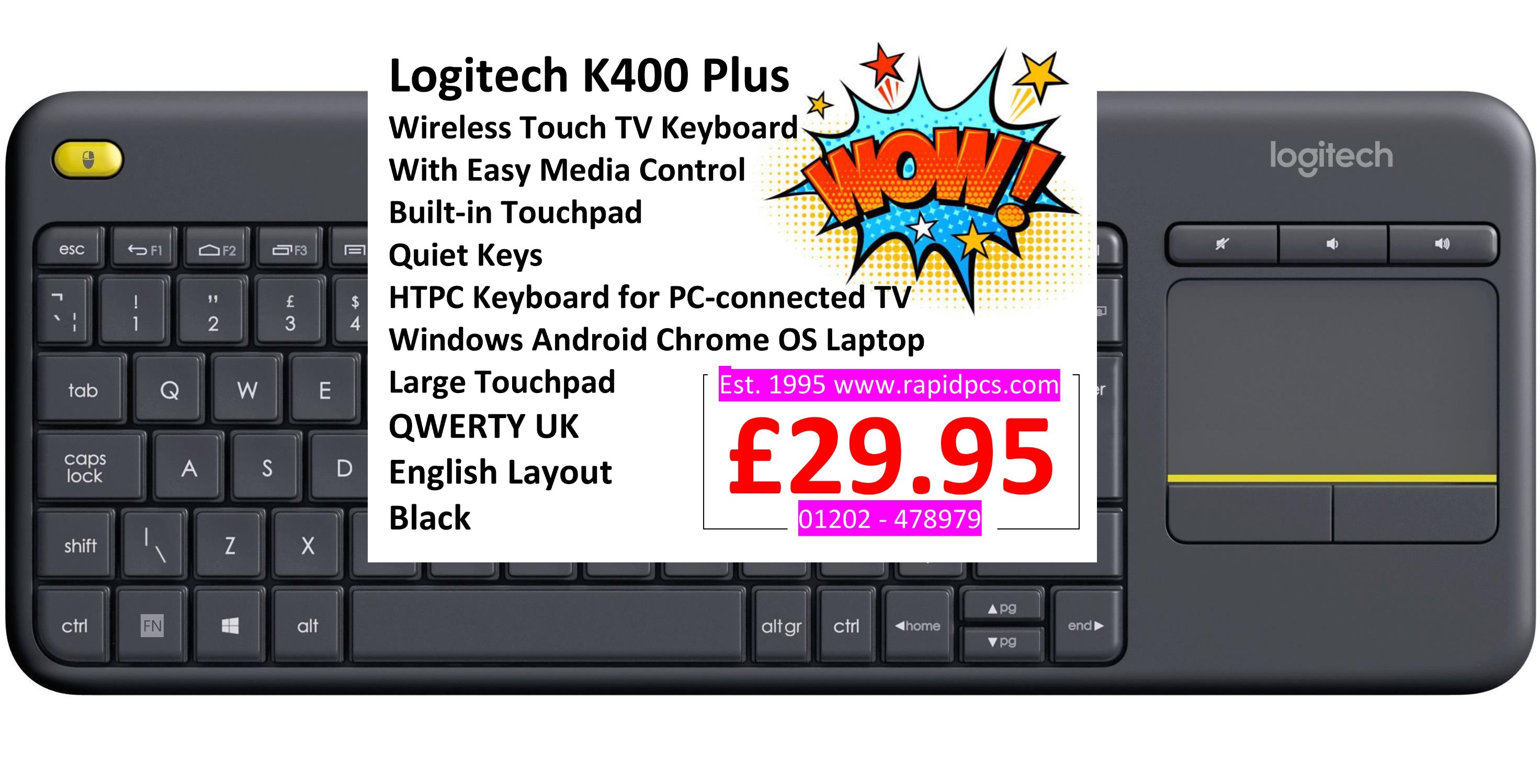 Logitech Wireless Touch Keyboard K400 Plus - Black