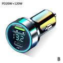 120W PD 20W Car Charger Super Fast Charge Adapter Type C USB